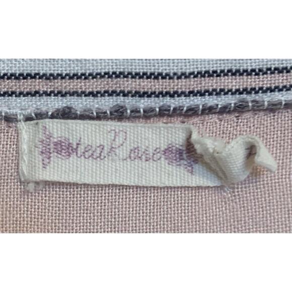 Tea Rose Shirt Striped Women's Rolled Sleeve Pink Gray India Tunic Soft SZ L - Picture 2 of 10